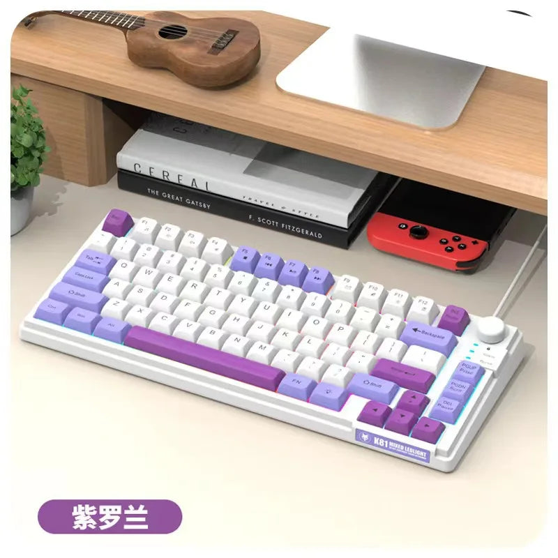 K81 Gaming Keyboard 81-Key 80% Wired RGB Gaming Keyboard with Volume Knob, Ergonomic USB Gaming Keyboard for PC, Laptop, Mac & Multi-Language Layouts