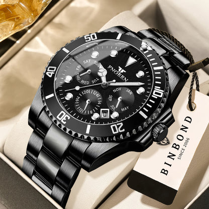 BINBOND luxury quartz watch for men: accurate, with automatic date display, luminous, water-resistant, ideal for sport, business and leisure. Sturdy and durable.