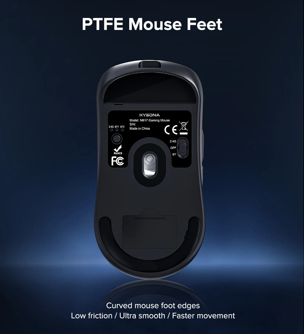 KYSONA M617 Wireless Gaming Mouse Tri-Mode Bluetooth 2.4G & Wired, PAW3395 Sensor, 26K DPI, 8000Hz Polling Rate, 59g Lightweight Rechargeable Gaming Mouse