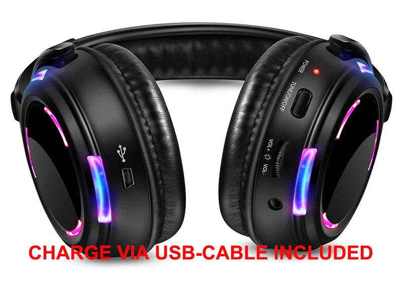 Silent Disco Wireless Headphones with LED Rechargeable Battery RF System for Silent Parties,Clubs,Meeting,Concert