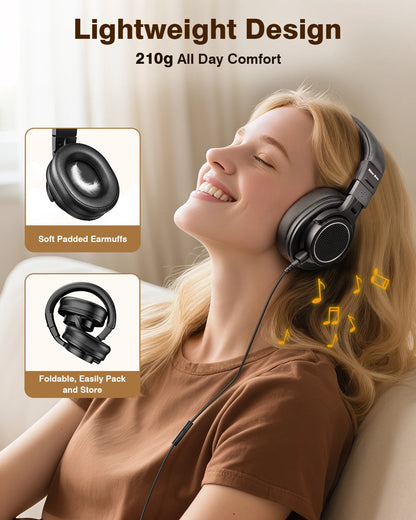 New Bee Wired Professional Studio DJ Headphones Hi-Res Over-Ear Studio Monitor Headphones with Microphone Support for Mixing, Recording, Gaming & Music Production