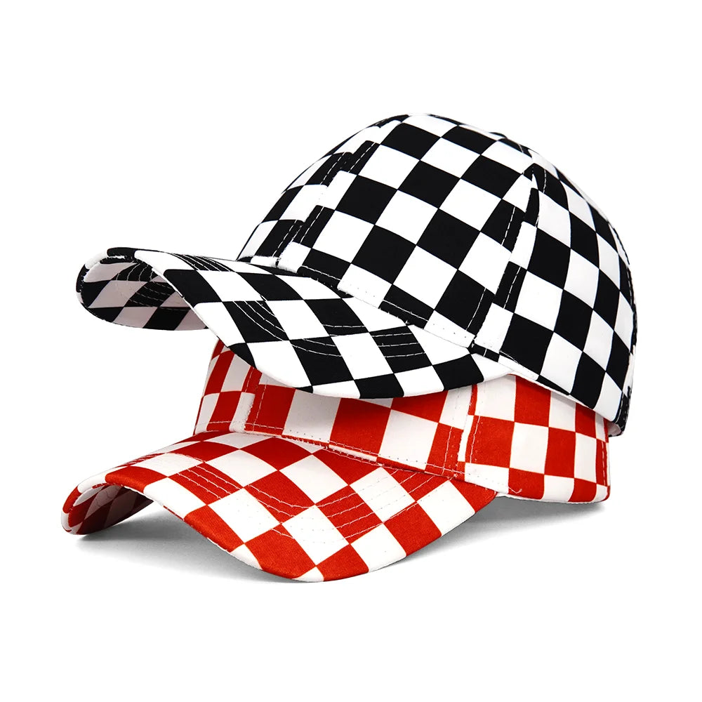 Spring Summer New Black and White Chessboard Lattice Plaid Baseball Cap Retro Casual Sunshade Sun Hat Travel Outdoor Hat Tide