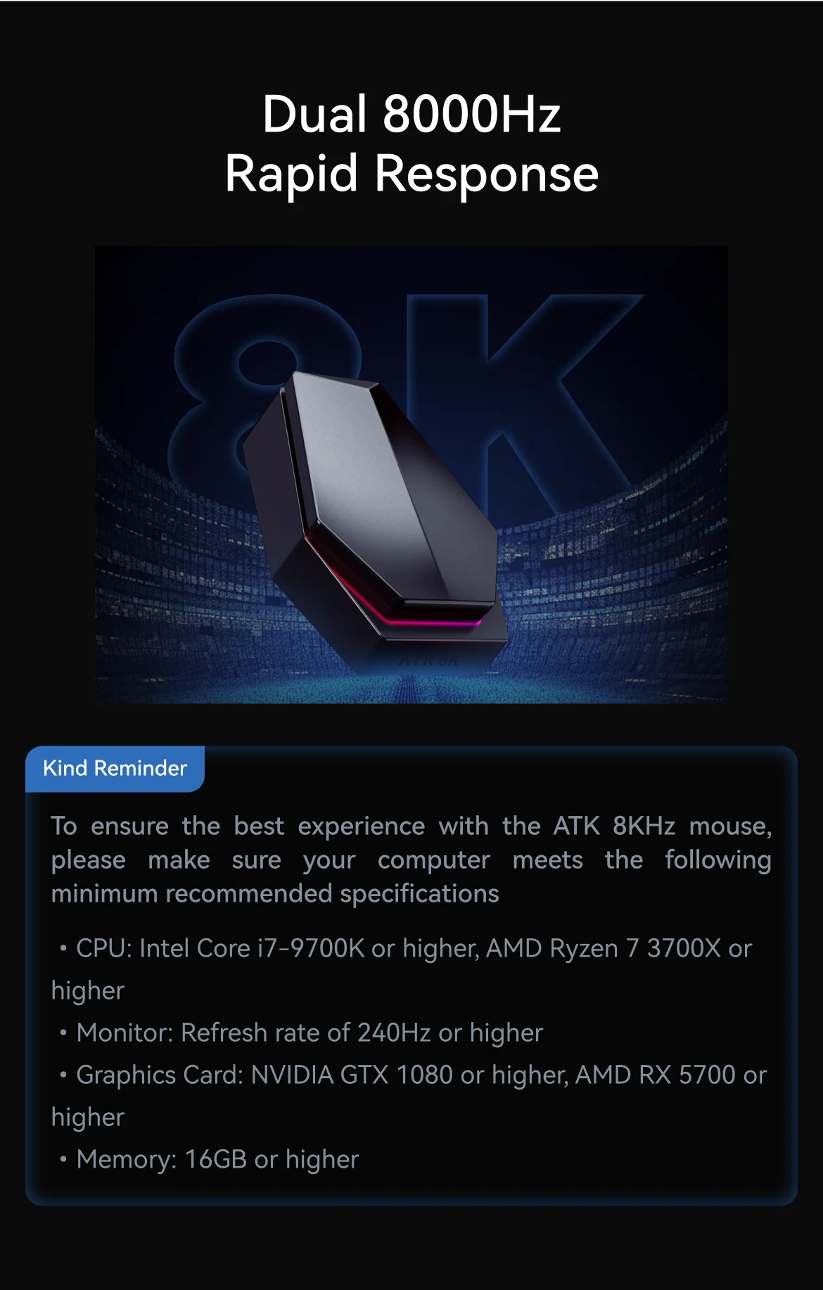 ATK Blazing Sky Z1 Series Wireless Gaming Mouse 8K, PAW3950 Ultra, Dual Mode, Lightweight Esports Mouse with Low Latency