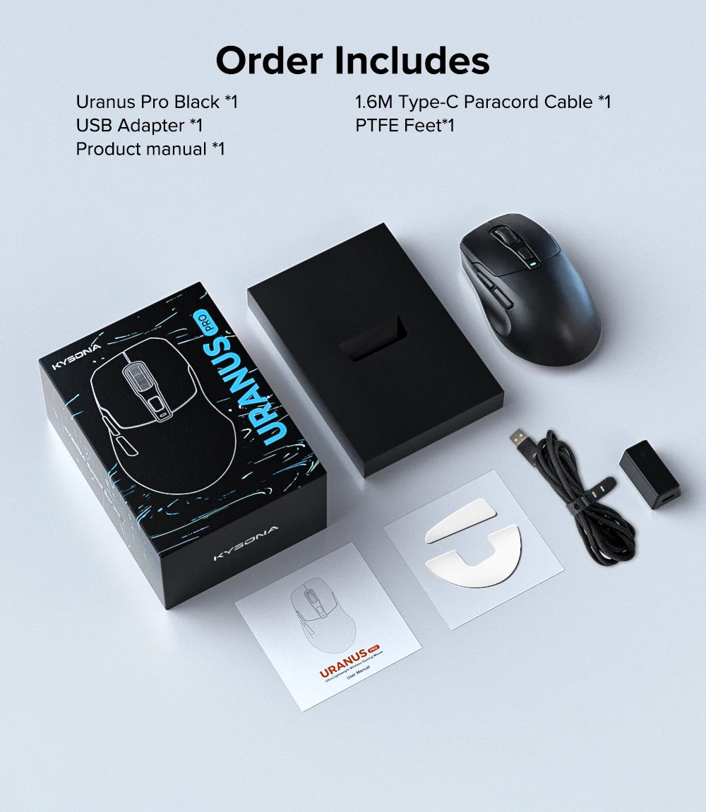 KYSONA Uranus PRO Wireless Gaming Mouse PAW3395, 26,000 DPI, 8KHz Polling Rate, Ultra-Lightweight Ergonomic Wireless Gaming Mouse for PC