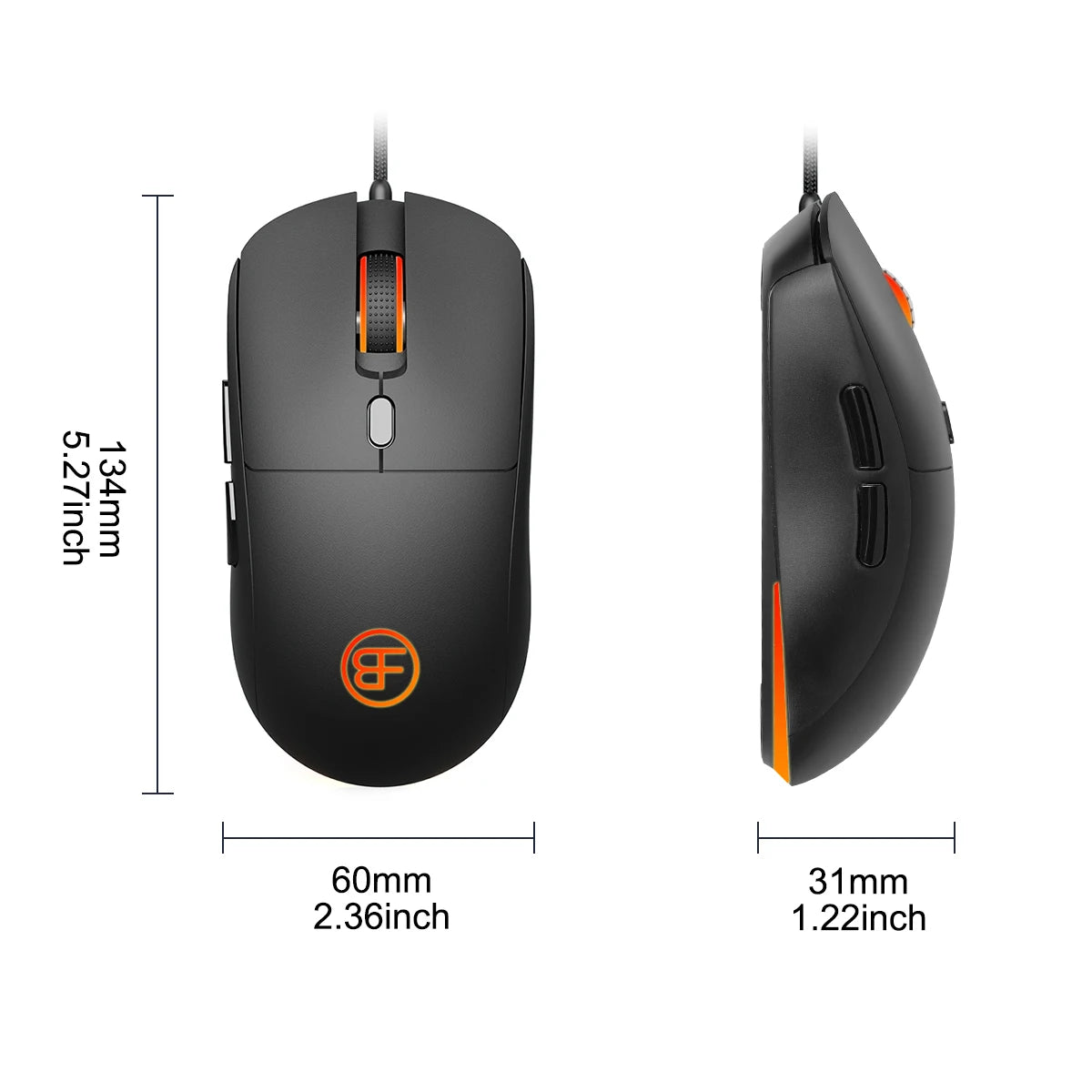 USB Wired Optical Mouse Ergonomic Gaming Mouse, 7200 DPI Wired USB Mouse with 6 Programmable Buttons, RGB Wired Mouse for PC, Laptop, MacBook & Computer
