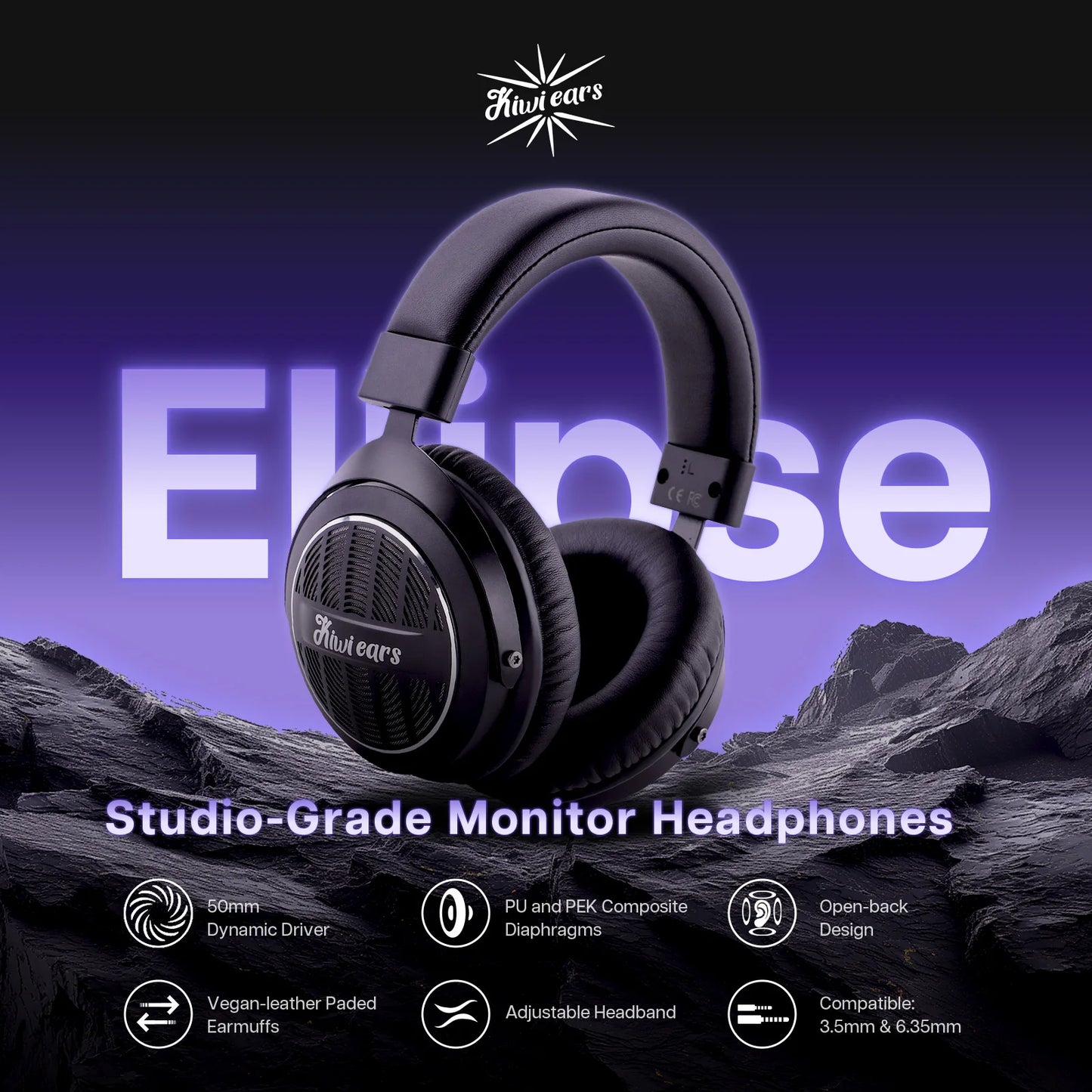 Linsoul Kiwi Ears Ellipse Studio-Grade Open-Back Dynamic Driver Headphones with Detachable Cable, Hi-Fi Bass Over-Ear Wired Headset