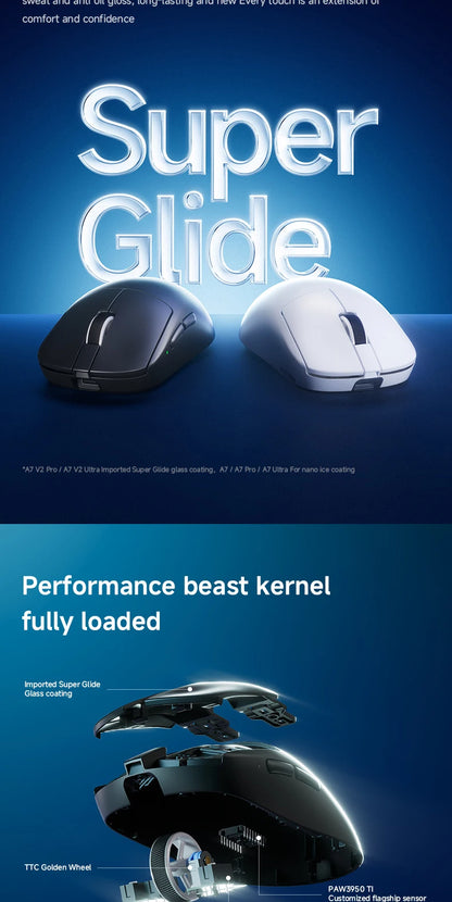 MCHOSE A7 V2 Ultra / Pro kevyt langaton pelihiiri Dual 8000Hz PAW3950 TI 42000DPI PC-e-urheilupelaajille
