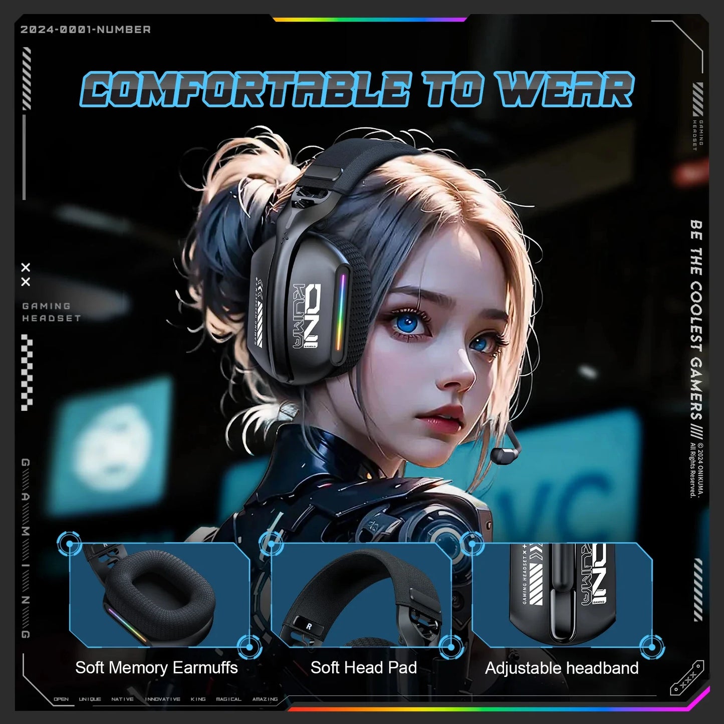 ONIKUMA GT828 Bluetooth Headset Four-mode Connection Over Ear HIFI Stereo Wireless Gaming Headsets with Mic for PC Laptops PS5