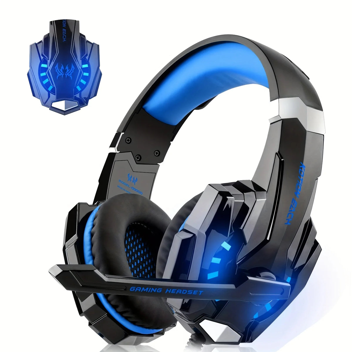 Casque de jeu G9000, casque filaire supra-auriculaire, audio 3,5 mm, USB, lumière LED avec microphone, son stéréo pour PC, PS5, jeux vidéo