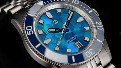 WISHDOIT Automatic Mechanical Watch Miyota 8215 Movement Mother of Pearl Dial Ceramic Bezel Waterproof 150M Diving Watch