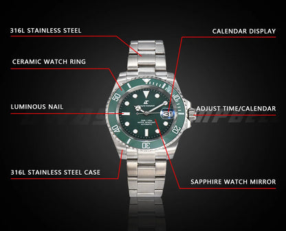 DWAYNE CAMPBELL Top Luxury NH35 Men's Automatic Mechanical Watch Waterproof Luminous Sapphire Glass Classic Business Wristwatch
