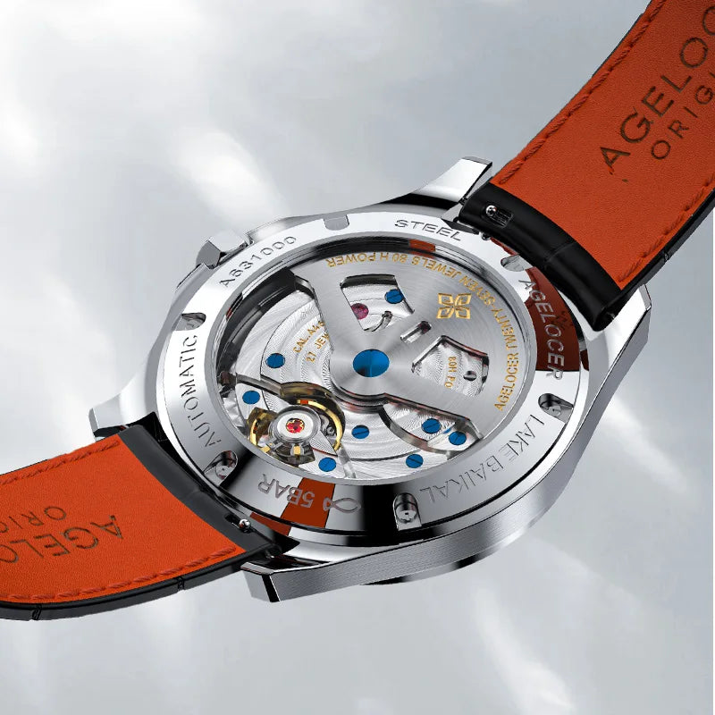AGELOCER Original Baikal Watch Men's Big Calendar Business Formal Automatic Mechanical Watch Birthday Gift for Men