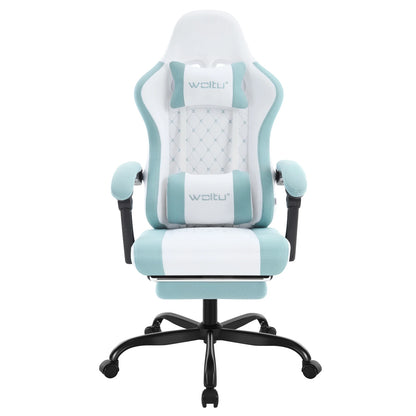 Fotel komputerowy obrotowy WOLTU z funkcją masażu, ergonomiczny fotel biurowy z poduszką i podnóżkiem, gamingowy fotel z regulacją wysokości