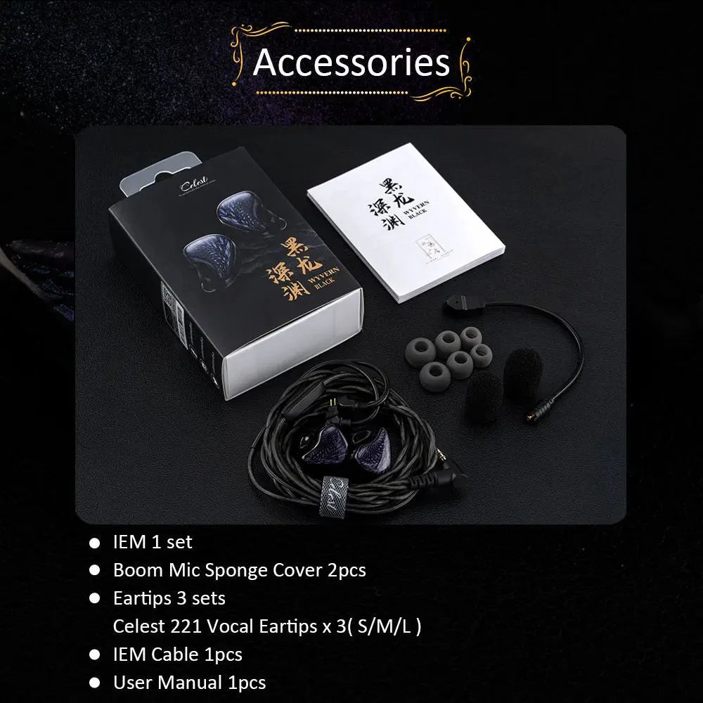 Kinera Celest Wyvern Black Dragon In-Ear HiFi Earphones 10mm LCP Dynamic Drive Music Gaming Earphones 3.5mm Type-C Lightning MIC