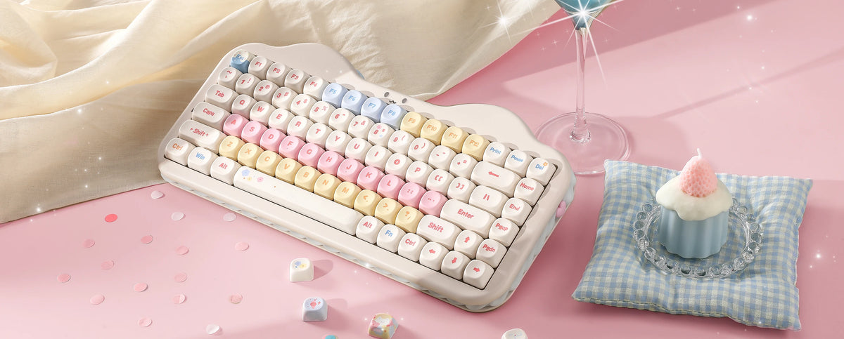 YUNZII C75 Wireless Mechanical Keyboard, 75% Creamy Hot Swap Custom RGB Keyboard, Gasket Cute Cake Design, for Win/Mac/Gaming