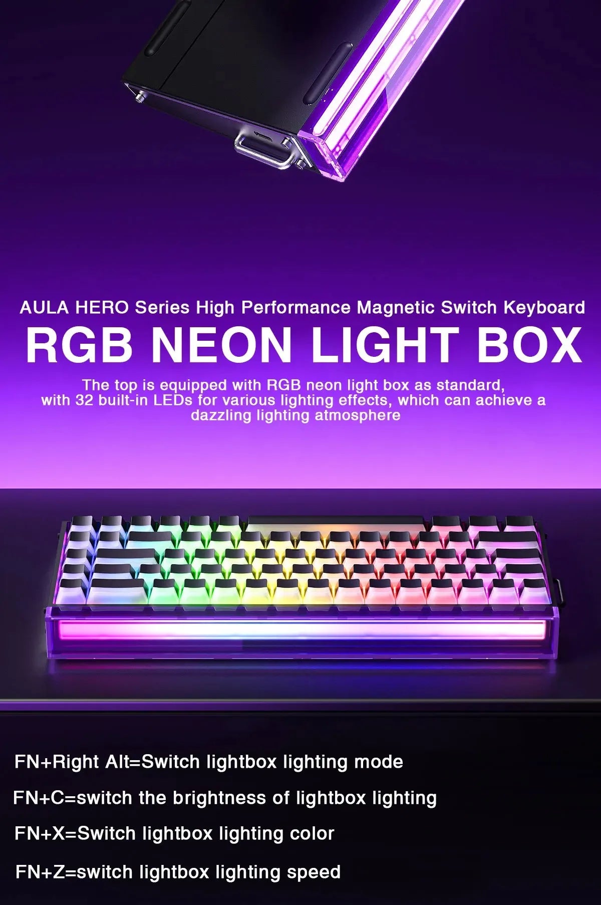 Teclado AULA HERO 68HE con interruptores magnéticos RGB Gaming mecánico Rapid Trigger retorno 8K con cable para esports personalizable