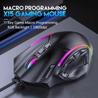 Ενσύρματο RGB Gaming Mouse 12800DPI με 12 Πλήκτρα, Ορισμό Macro, Ανταλλακτικά Αξεσουάρ Υπολογιστή, Φωτοηλεκτρική Λειτουργία