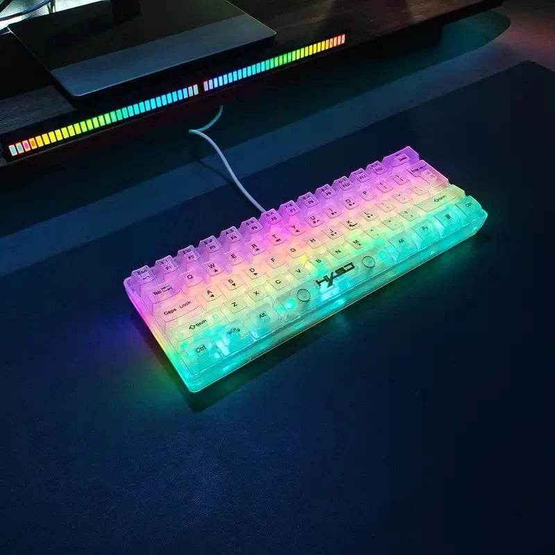 HXSJ 60% kabelgebundene transparente Gaming-Tastatur, RGB-beleuchtet, ultrakompakte wasserdichte kleine Kompakttastatur mit 61 Tasten für PC/Mac