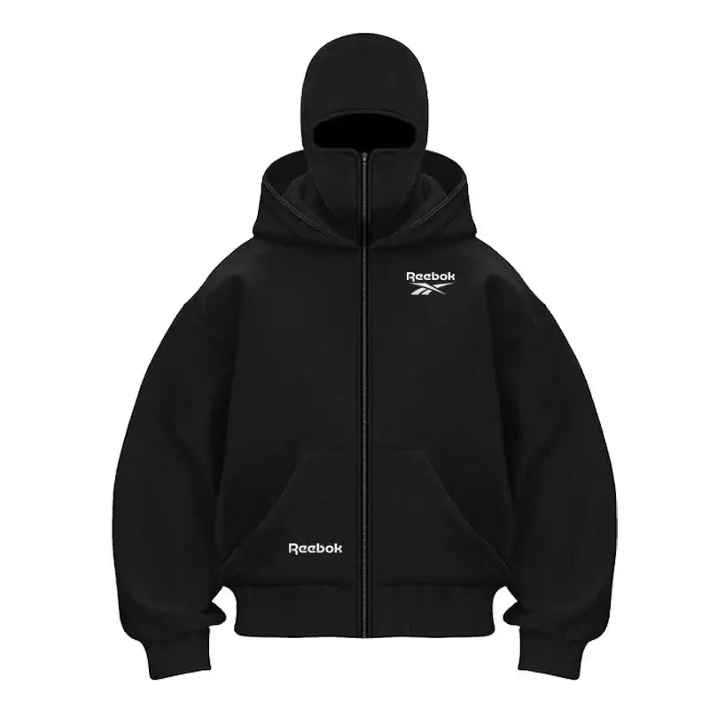 Produit gaming premium Fraquane, Reebok logo men's new double hood design sweatshirt, gothic style, Harajuku style, black hoodie