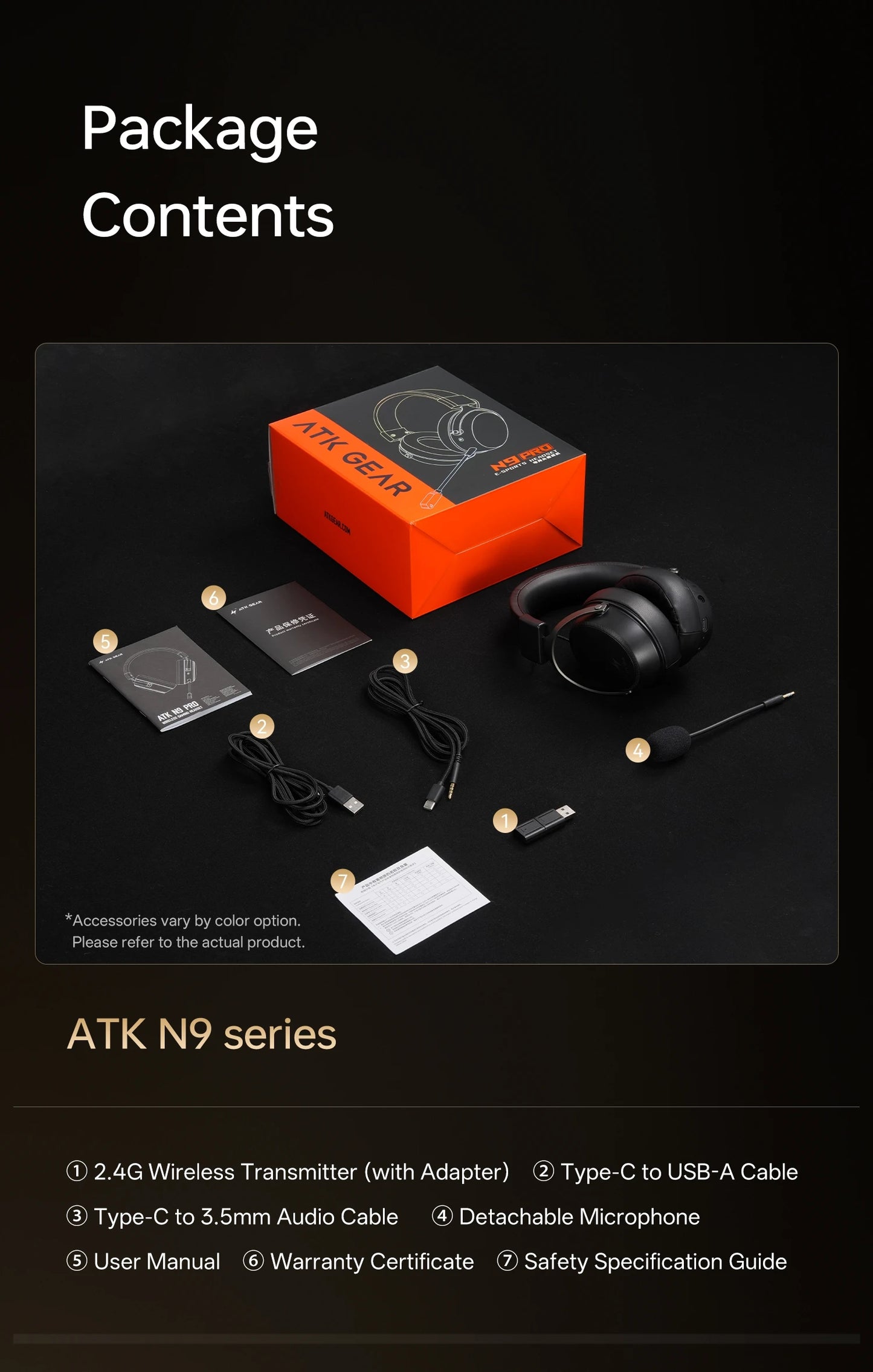 ATK N9 Pro Ultra Wireless Gaming Headset with Mic, 7.1 Surround Sound Low Latency Headphones, Noise Reduction Bluetooth Headset for E-Sports Gaming