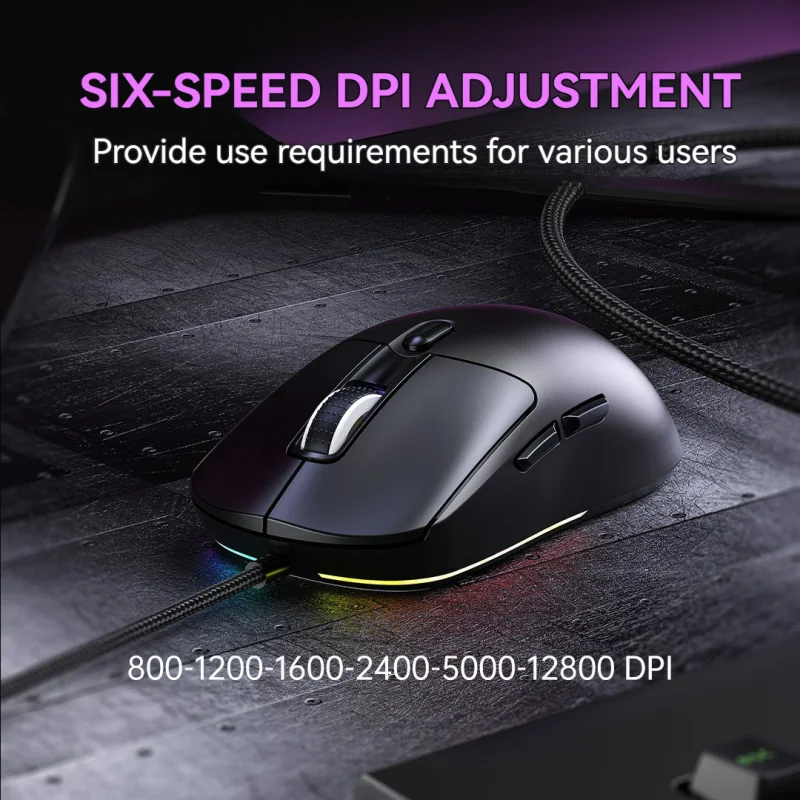 Xundler Wired Gaming Mouse 12800 DPI RGB Programmable Ergonomic USB Gaming Mouse with Instant A825 Sensor, 6 Adjustable DPI Levels for PC & Laptop