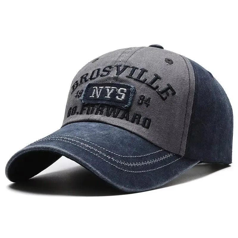 Cappellino da baseball da uomo Four Seasons, stile casual, in cotone lavato con effetto invecchiato, con lettere ricamate, visiera piegata, forma a cupola, cappellino casual per la protezione dal sole