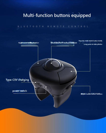 Trackball Finger Ring Mouse 2.4G + Bluetooth Wireless Remote Control Mouse for PPT, Presentations, Smart TV, Car Display & PC