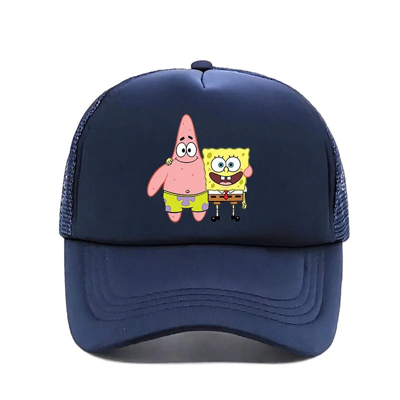 Módní roztomilá kšiltovka s potiskem SpongeBob, kreslená, pro muže i ženy, letní sluneční síťovaná čepice, anime, nastavitelná sluneční clona, golfová čepice, trucker čepice