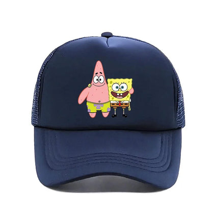 Módní roztomilá kšiltovka s potiskem SpongeBob, kreslená, pro muže i ženy, letní sluneční síťovaná čepice, anime, nastavitelná sluneční clona, golfová čepice, trucker čepice