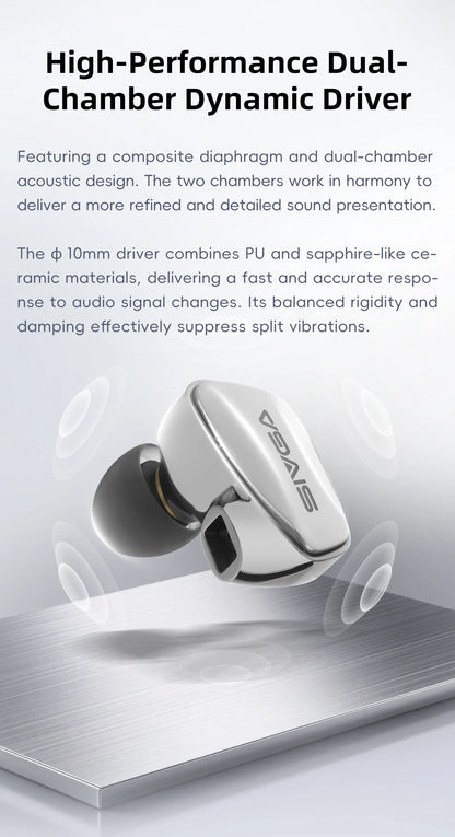 SIVGA SM100 10mm Dual-Chamber Dynamic Driver In-Ear Wired Earphones 0.78 mm 2-Pin Detachable Cable with Mic for Music/Gaming