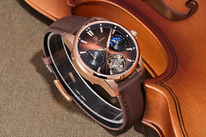 PAGANI DESIGN – Relógio mecânico de luxo para homem, 41 mm, vidro de safira, bracelete em pele, estanque, estilo piloto, com turbilhão e fase lunar