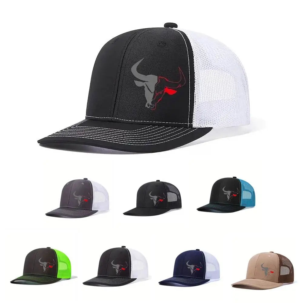Cappellino da baseball estivo casual con stampa "Bull Head", visiera sportiva hip hop traspirante in rete, cappelli da sole regolabili per uomo e donna