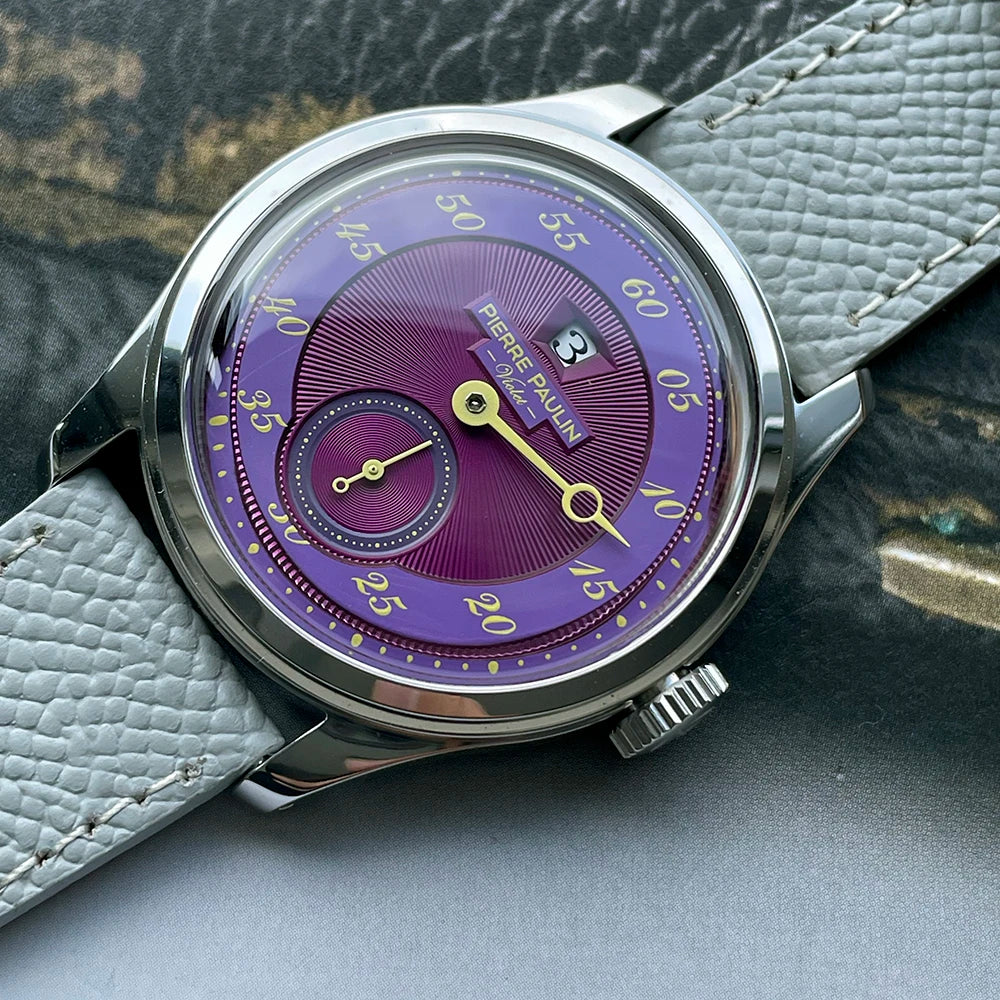 Spot goods NEW Pierre Paulin Jumping Hour Men Watch Salmon Dial Automatic St17 Mechanical Watch Vintage Date Window 38mm