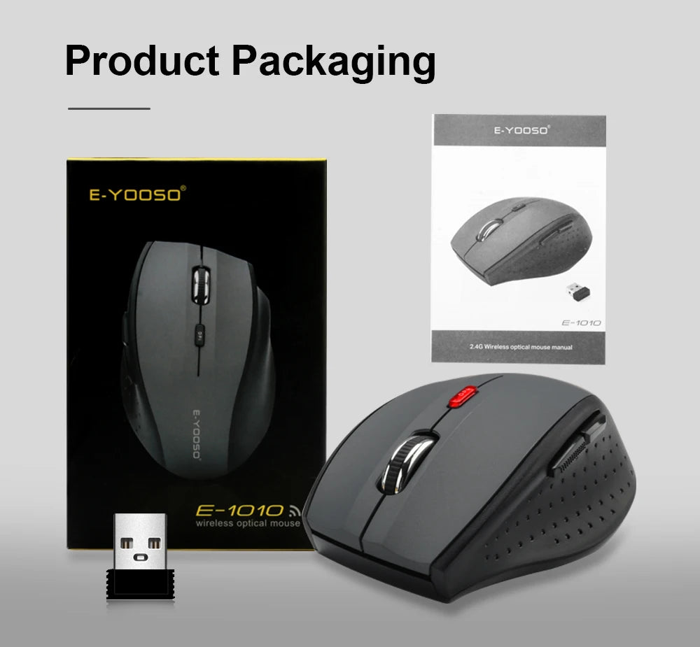 E-YOOSO E-1010 USB 2.4G Wireless Gaming Office Mouse, 2400 DPI Optical Game Mice, Ergonomic for Laptop PC Computer