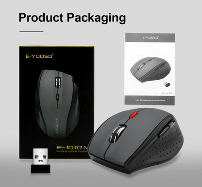 E-YOOSO E-1010 USB 2.4G Wireless Gaming Office Mouse, 2400 DPI Optical Game Mice, Ergonomic for Laptop PC Computer