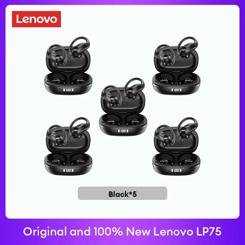 Lenovo LP75 TWS Bluetooth 5.3 Wireless Earphones – LED Display, Noise Reduction, Waterproof True Wireless Earbuds with Microphone & Deep Bass Sound
