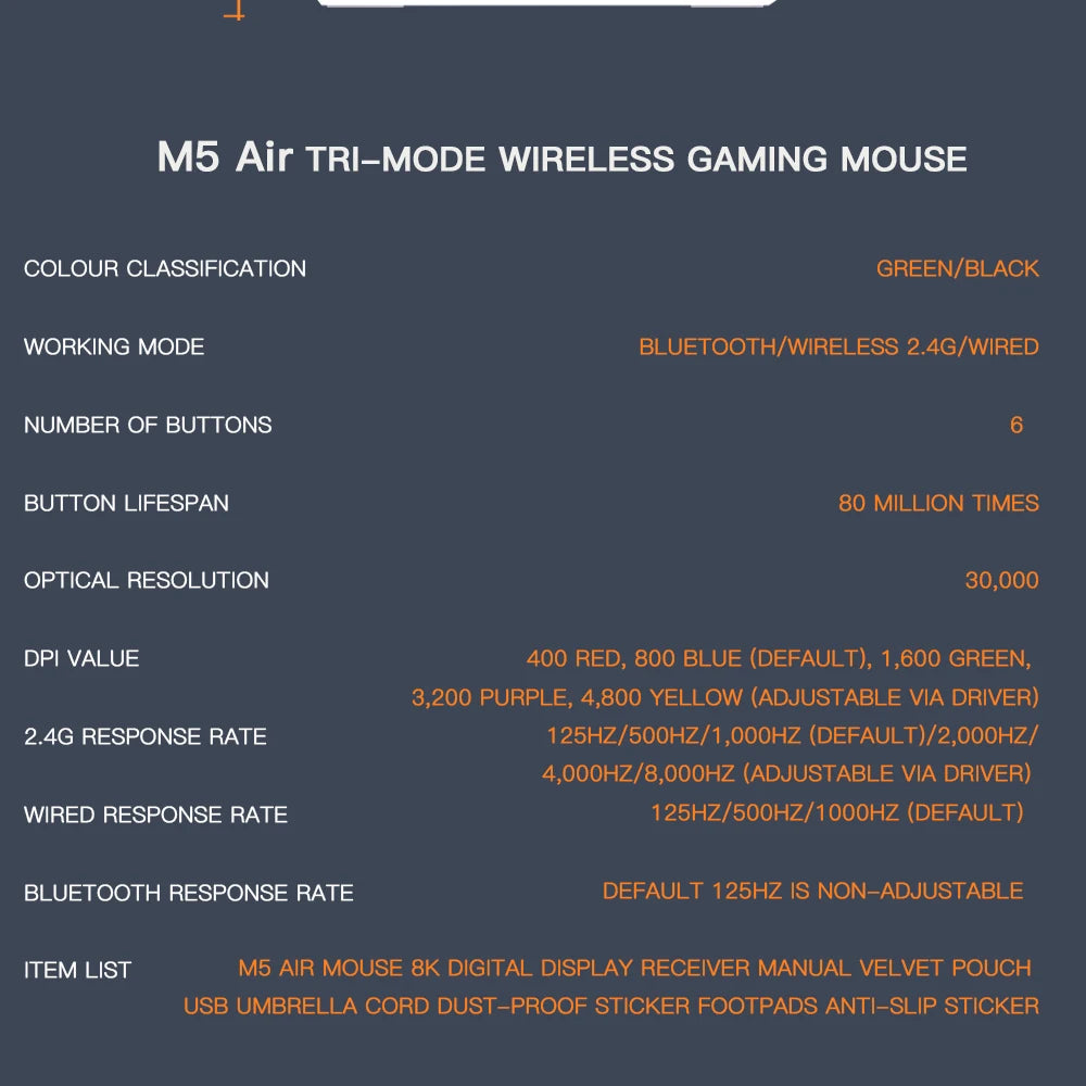 Darmoshark M5 Air Wireless Gaming Mouse Forged Carbon Fiber 30K DPI PAW3395 Sensor Lightweight Ergonomic Mouse for PC Gaming
