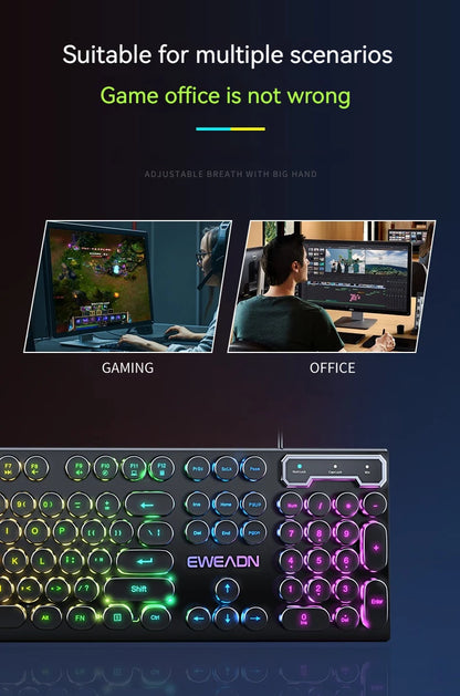 EWEADN GX330 Typewriter Gaming Keyboard 104 Keys Wired Retro Keyboard with RGB Backlit, Round Keycaps, USB Mechanical Style Keyboard for PC & Laptop