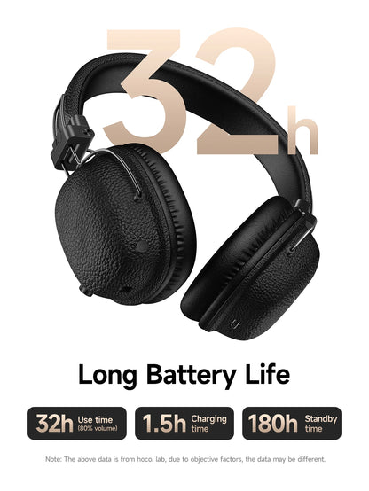 HOCO W64 Retro Bluetooth 5.4 Wireless Headphones with 40mm Deep Bass, PU Leather Over-Ear HiFi Music Headset for Sports & Travel