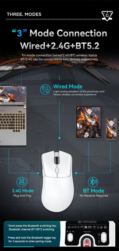 Attack Shark R1 Wireless Gaming Mouse 18000 DPI, Tri-Mode Bluetooth & 2.4GHz, PAW3311 Sensor, 1000Hz Polling Rate, Programmable RGB Gaming Mouse