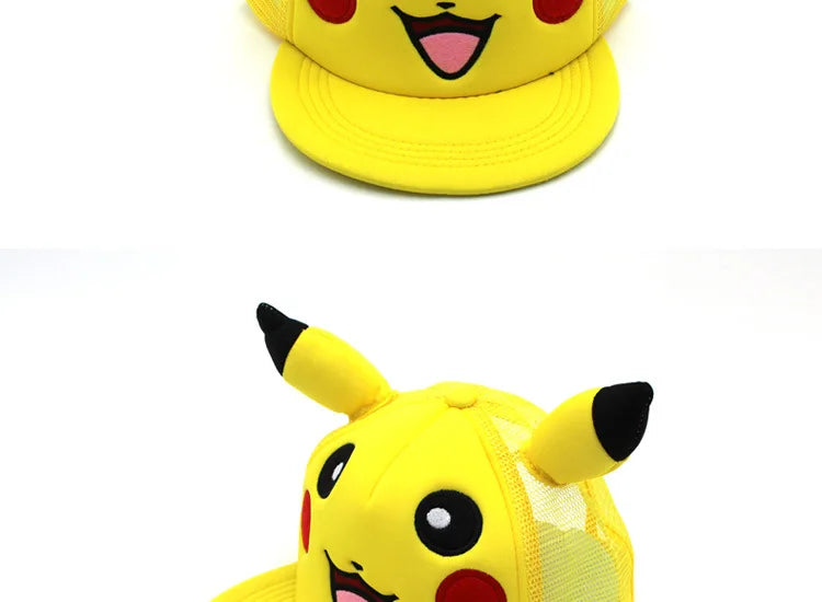 Cartoon Pikachu Cosplay Baseball Hat with Ears Cute Pokemon Baseball Cap for Adults Kids Costume Party Gift