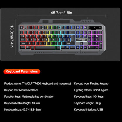 104 Keys Gaming Keyboard and Mouse Combo with RGB Backlit, All-Metal Panel Waterproof Light Up, USB Wired Computer Keyboards Gaming