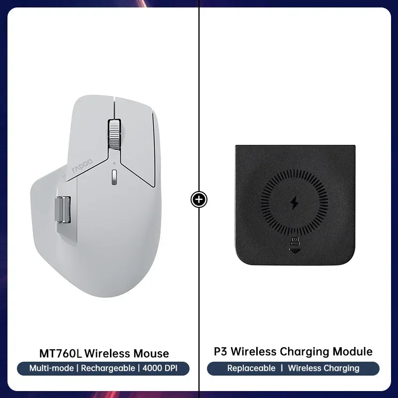 Rapoo MT760 Multi-Mode Rechargeable Wireless Mouse, Ergonomic Bluetooth Mouse with 4000 DPI, Easy-Switch for Up to 4 Devices, USB-C Rechargeable