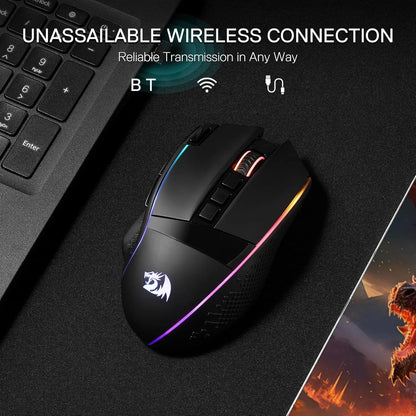 Redragon M991 kabellose Gaming-Maus 26000 DPI, 3 Modi, 9 Makro-Tasten, RGB-Hintergrundbeleuchtung, Schwarz