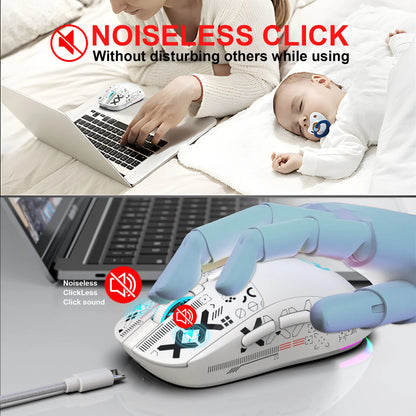 HXSJ T90 Bluetooth Gaming Mouse, 3 Modes Wireless Rechargeable RGB Gaming Mouse, Bluetooth 5.3 & 2.4G USB Gaming Mouse for PC, Laptop, Mac, iPad & Tablet