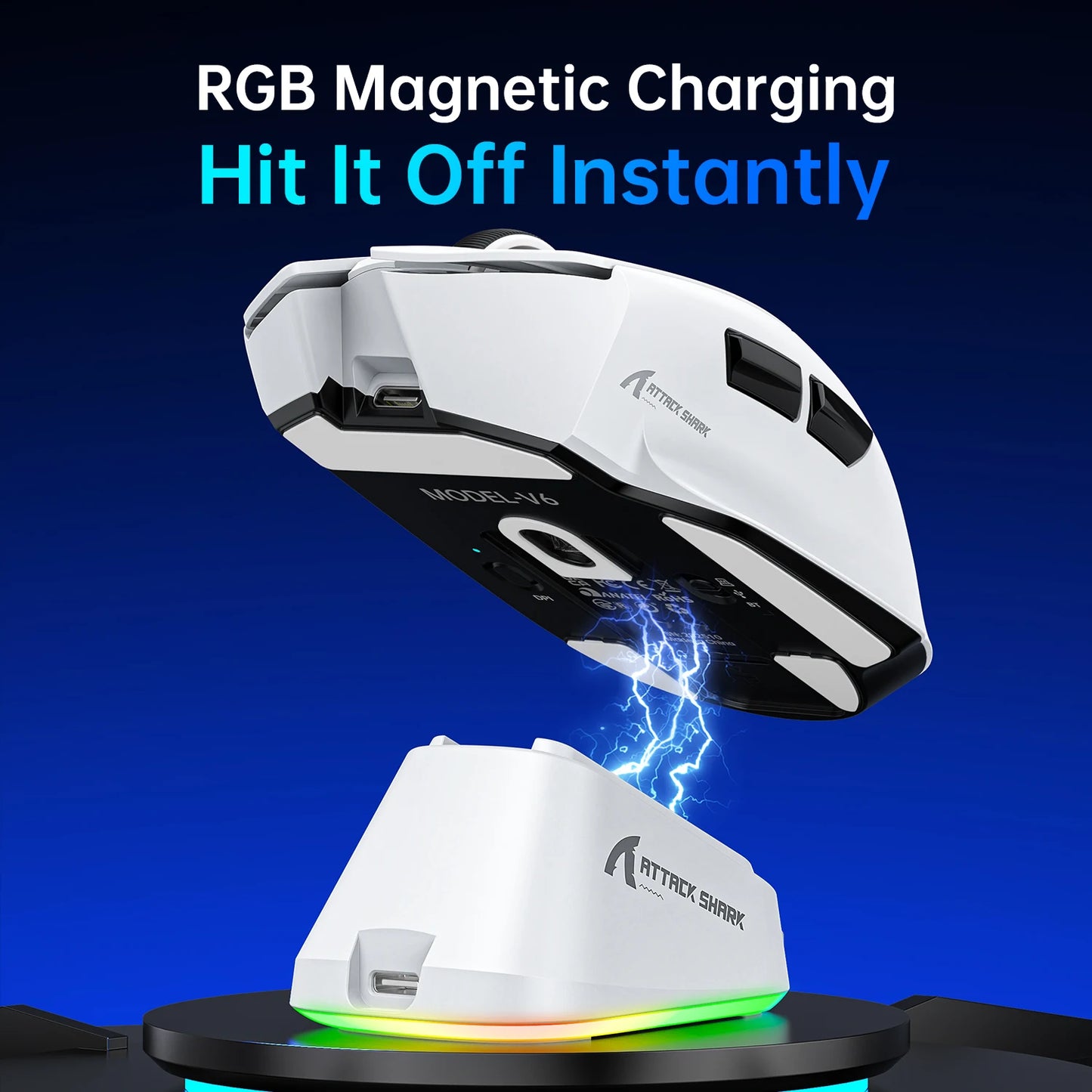 ATTACK SHARK V6 Wireless Gaming Mouse, Superlight RGB Gaming Mouse with Magnetic Charging Dock, PAW3311 Sensor, Tri-Mode Bluetooth Gaming Mouse