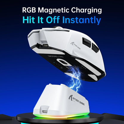 ATTACK SHARK V6 Wireless Gaming Mouse, Superlight RGB Gaming Mouse with Magnetic Charging Dock, PAW3311 Sensor, Tri-Mode Bluetooth Gaming Mouse