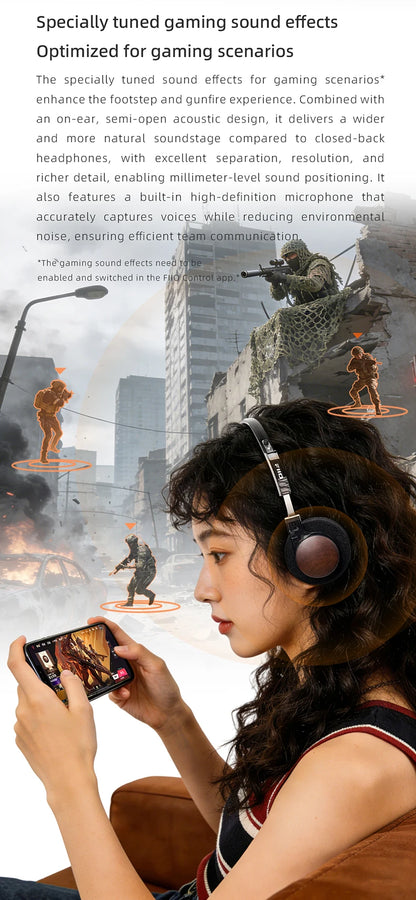 FIIO EH11 On-Ear Bluetooth Headphones – Hi-Res LDAC Wireless Bass Headset, 30H Battery, Dual Device Connection & Lightweight Retro Design