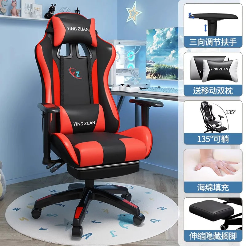 Ergonomic Gaming Chair Comfortable Reclining Computer Chair with Adjustable Height, Footrest, Armrests, Racing Style Office Chair for Home & Office