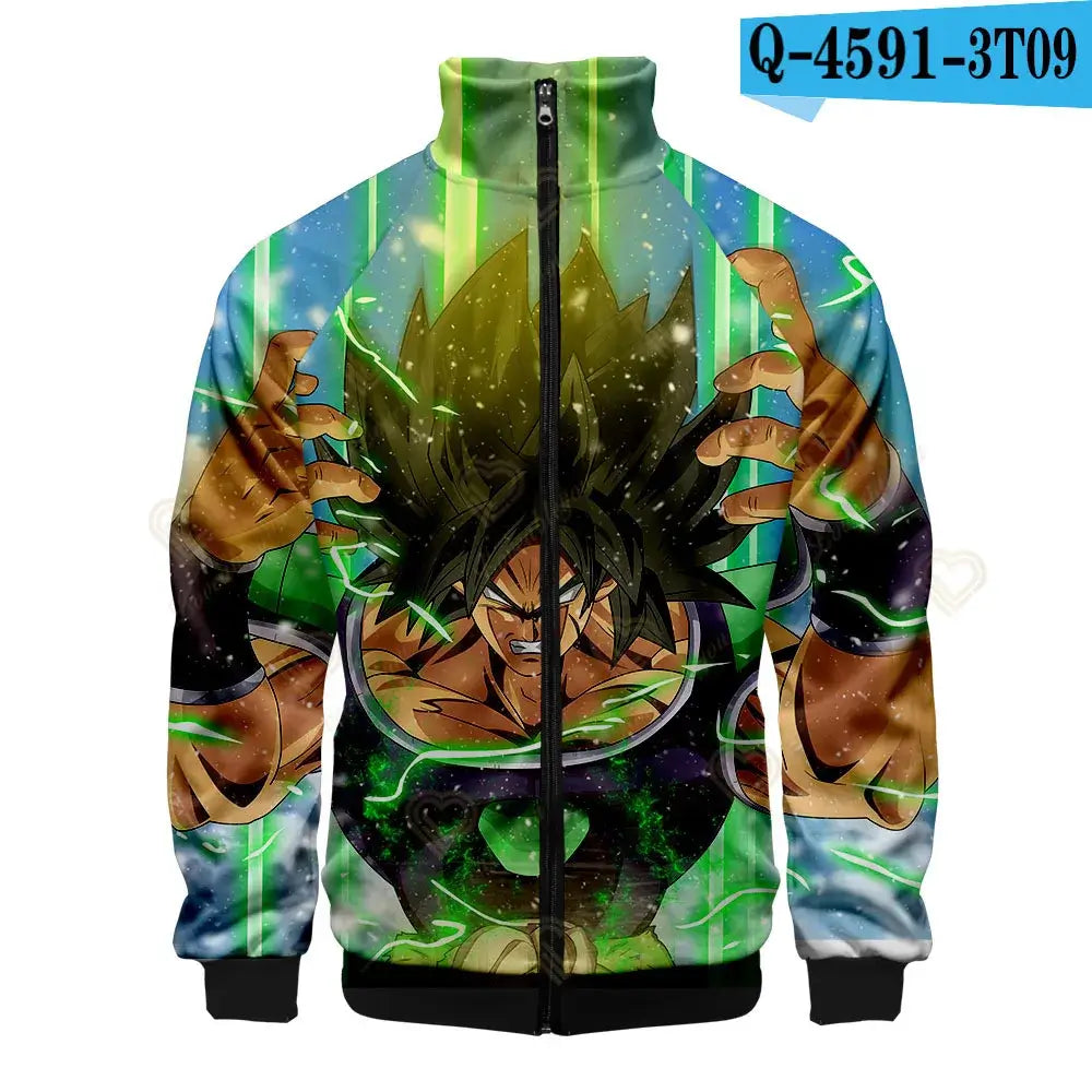 New Fashion Dragon Ball Print Stand Collar Zipper Hoodie Men Women Zipper Hoodies Jackets Long Sleeve Sport Hip Hop Sweatshirts, produit gaming premium Fraquane